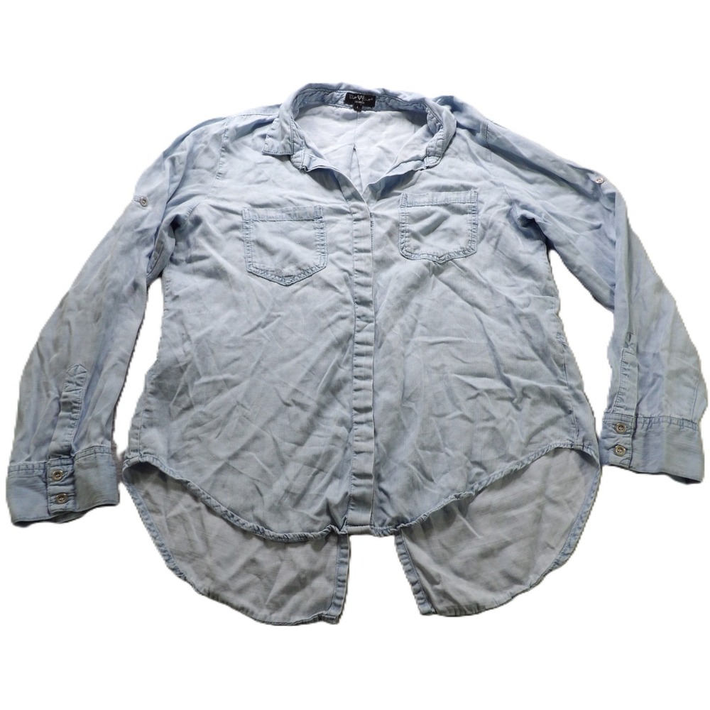 Velvet Heart Tencel Chambray Shirt Women Large Blue Button Down Long Sleeves Top